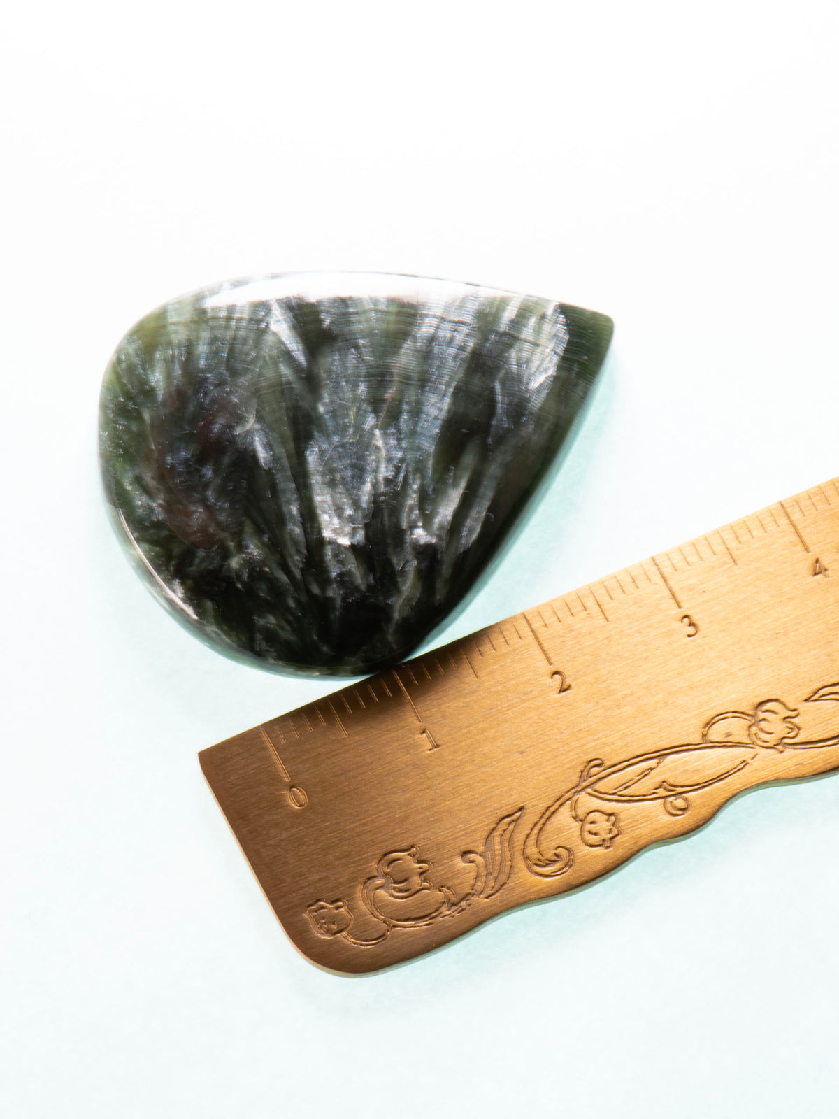 Seraphinite Feathered Teardrop Cabochon 38mm 10g