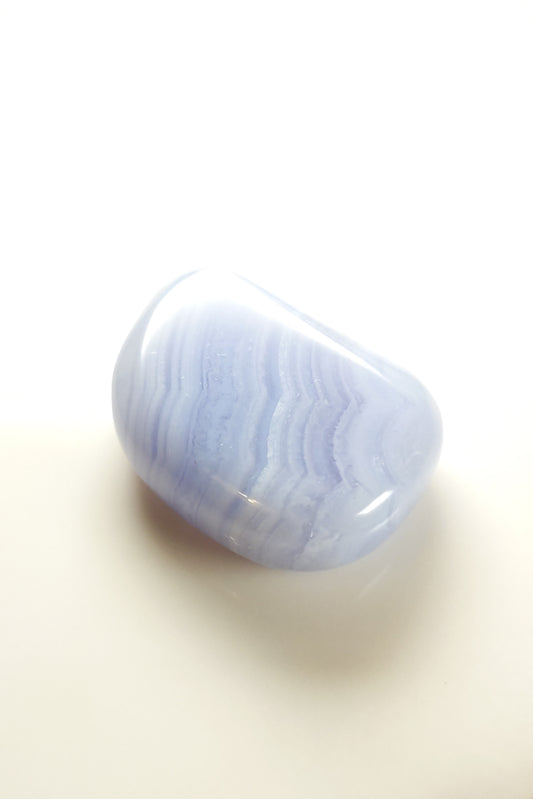 Blue Lace Agate Polished Pebble with Fine White Banding 30mm 11g