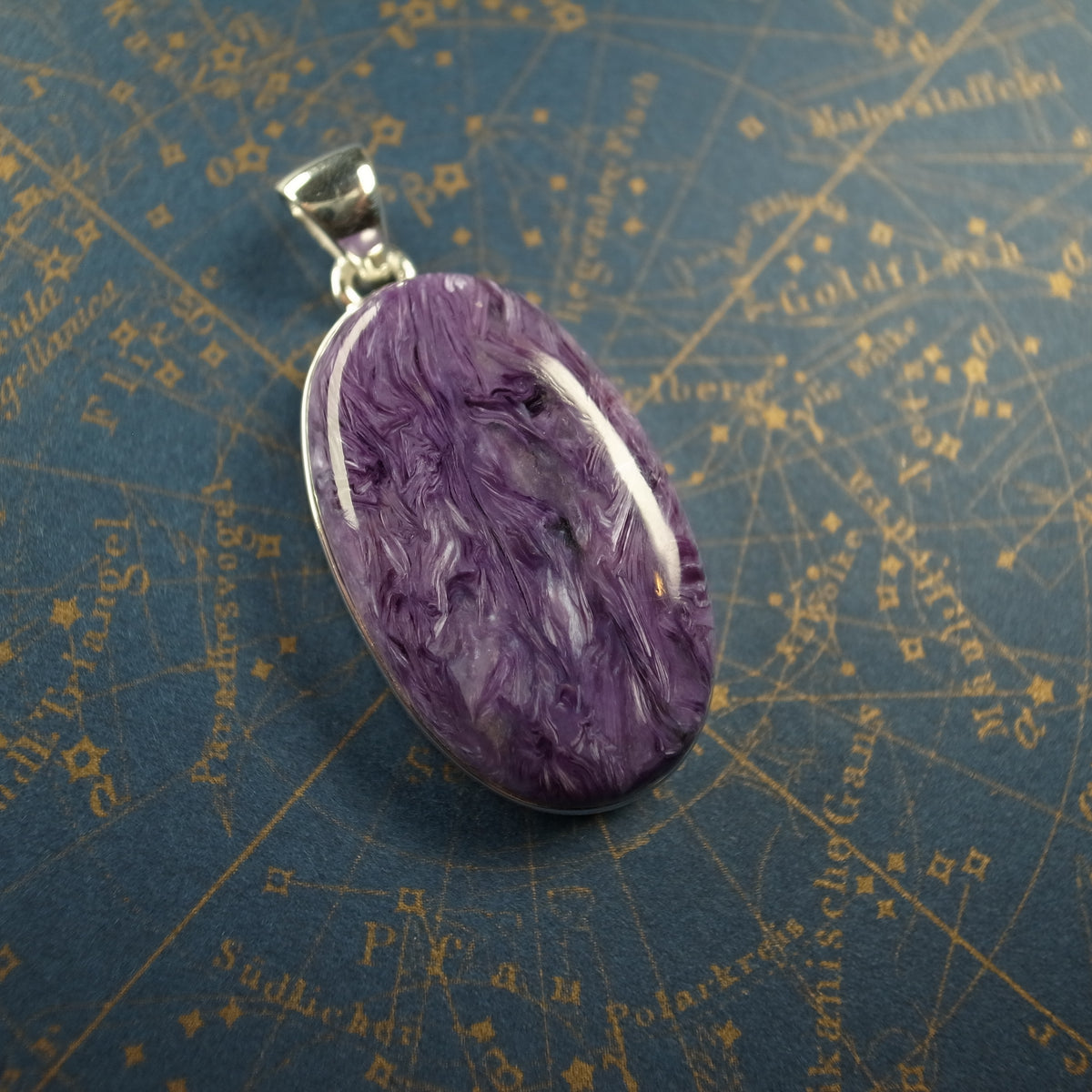 Swirling Purple Charoite Pendant in Sterling Silver 41mm 2g