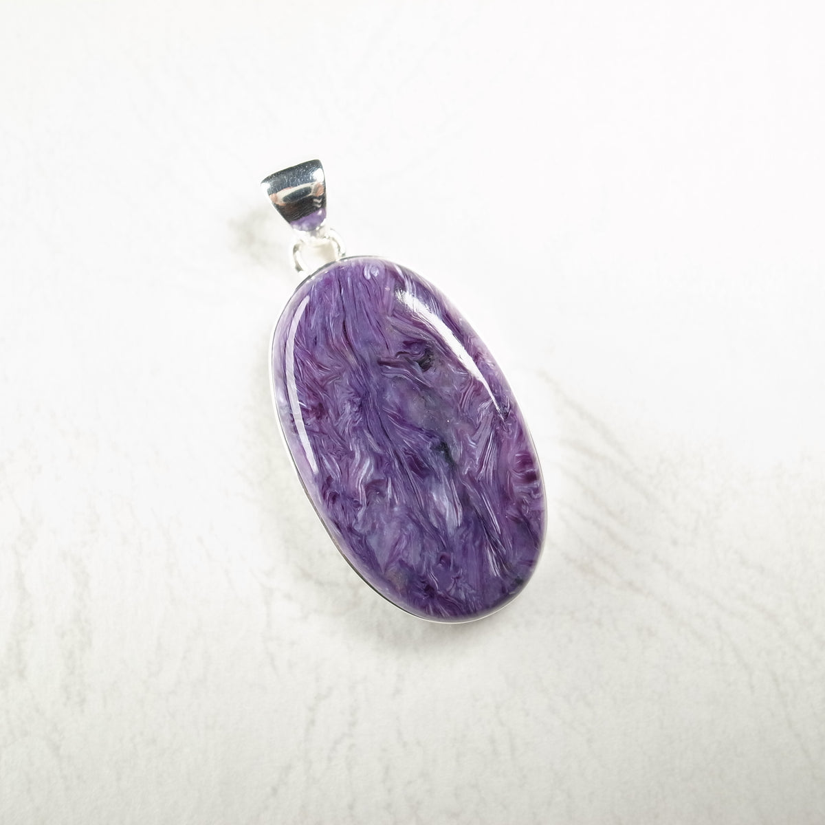 Swirling Purple Charoite Pendant in Sterling Silver 41mm 2g