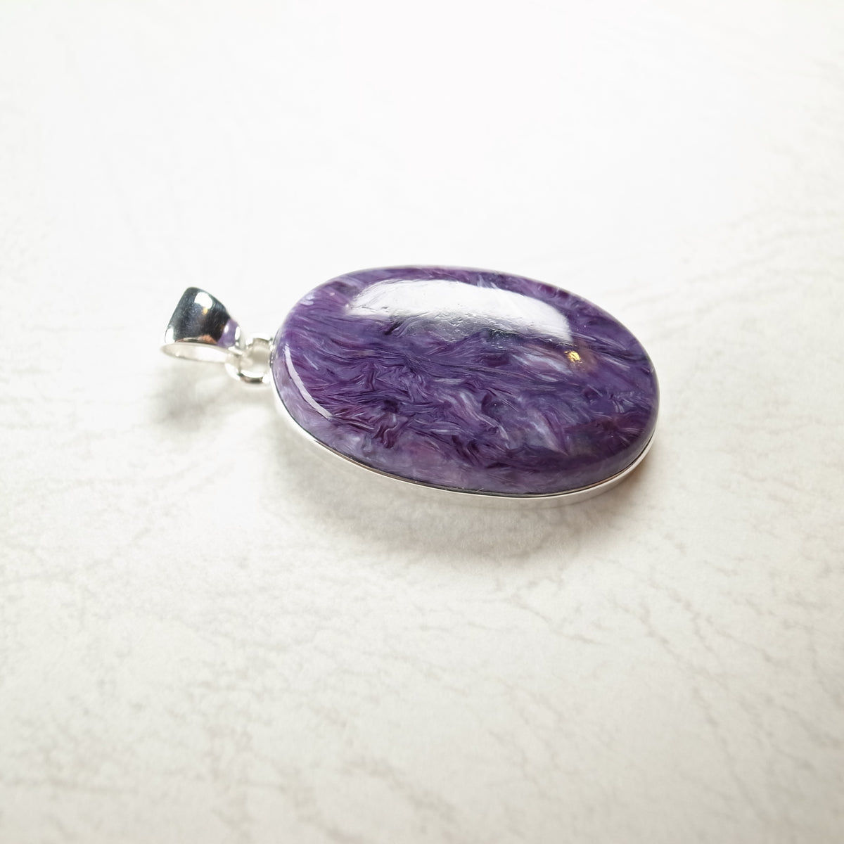 Swirling Purple Charoite Pendant in Sterling Silver 41mm 2g