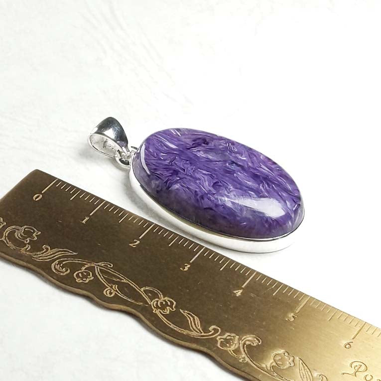 Swirling Purple Charoite Pendant in Sterling Silver 41mm 2g