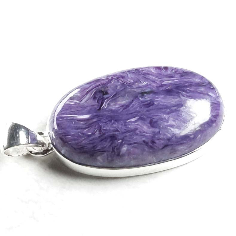 Swirling Purple Charoite Pendant in Sterling Silver 41mm 2g