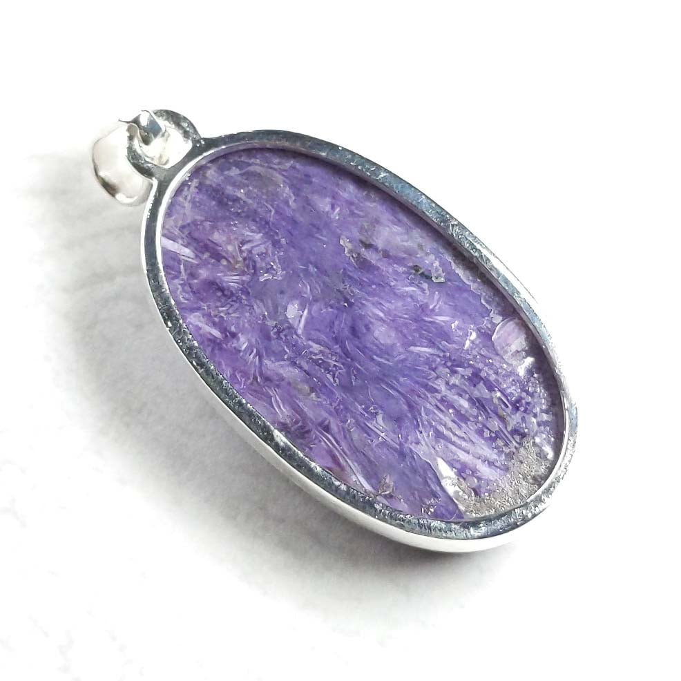Swirling Purple Charoite Pendant in Sterling Silver 41mm 2g